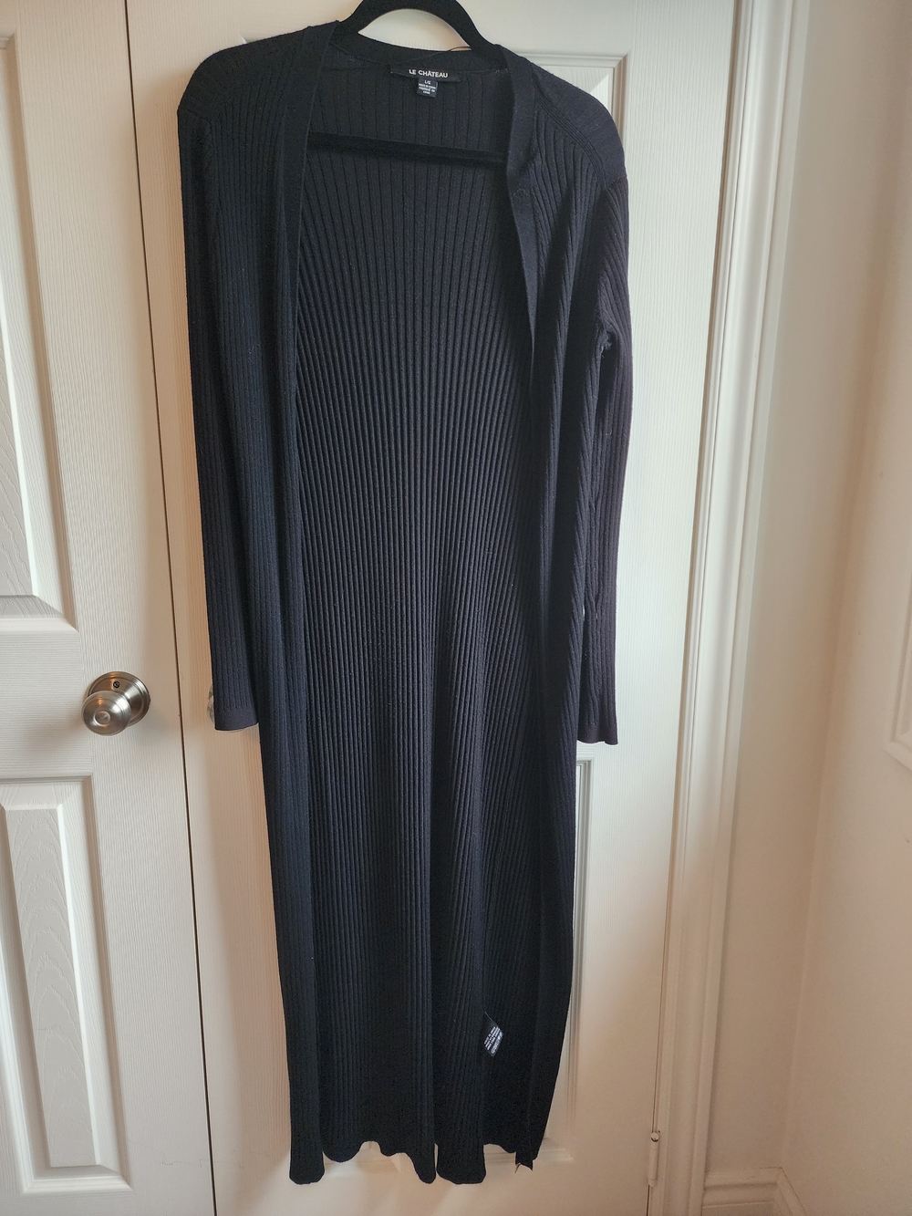 le chateau Long Black Ribbed Open-Front Cardigan Size LG - Picture 2 of 5